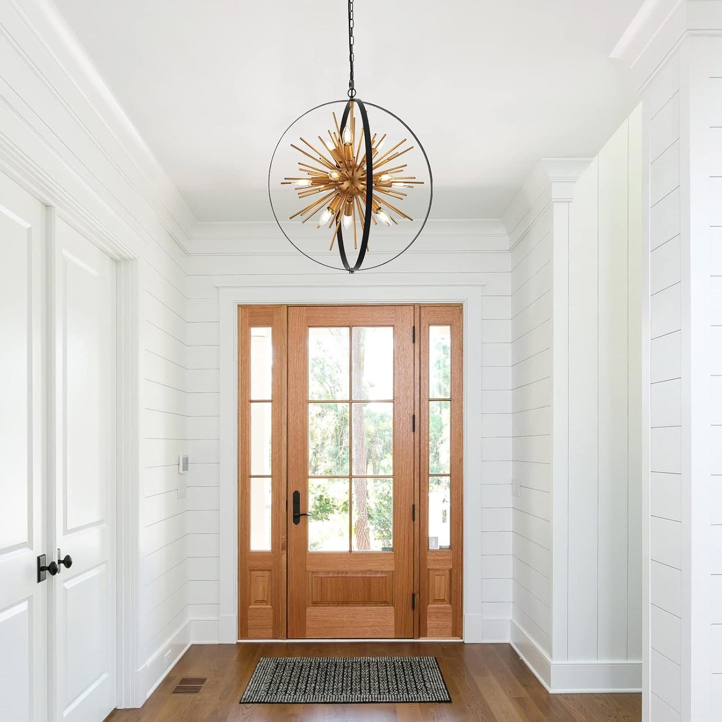 23.2'' Black Gold 12-Light Globe Sputnik Chandelier Modern Industrial Adjustable Hanging Ceiling Firework Pendant Light Fixture for Entryway Foyer Bedroom Dining Living Room Hallway