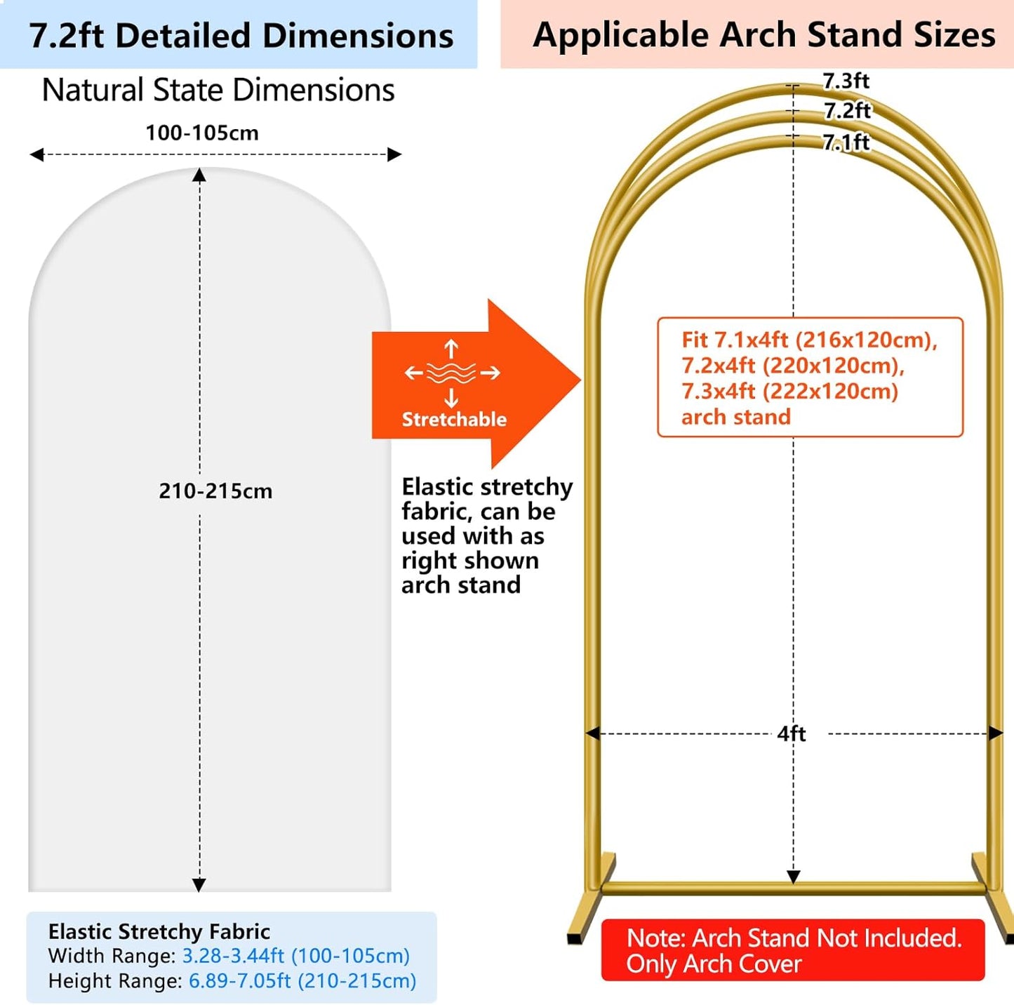 Hemmotop White Arch Backdrop Cover Set 7.2 ft, 6 ft, 2 Sided Stretchy Spandex Fitted Balloon Arch Stand Backdrop for Wedding, Birthday Party, Baby Shower