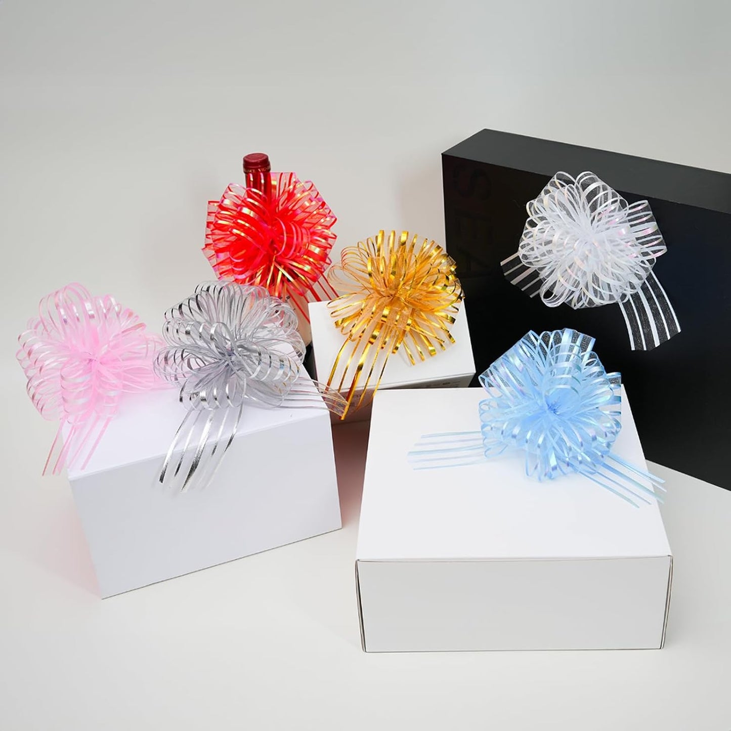 6 Pcs 6 Inch Light Blue Organza Pull Bow – Perfect for Wedding Decoration, Gift Wrapping Baskets, Car Bows, Birthday Parties, Christmas and Valentine's Day