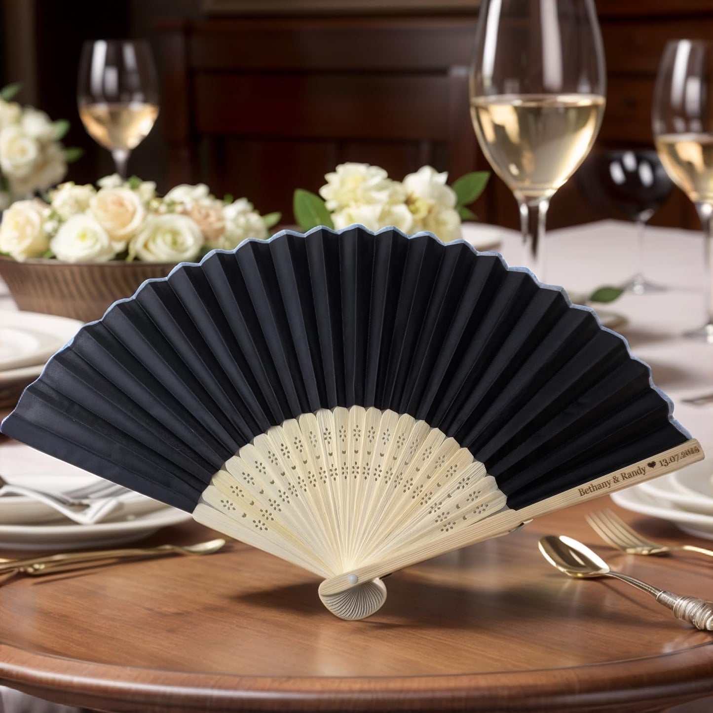 70Pcs Personalized Silk Fans Folding Hand Fan, Custom Wedding Bridal Party Favors, Summer Wedding Bride, Wedding Gift, Thank You Gift (Black)