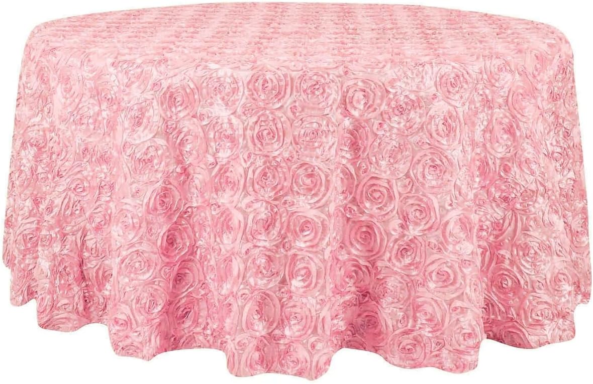 Efavormart 120" Wholesale Round Table Cover Pink Grandiose Rosette 3D Satin Tablecloth for Wedding Party Event Decoration
