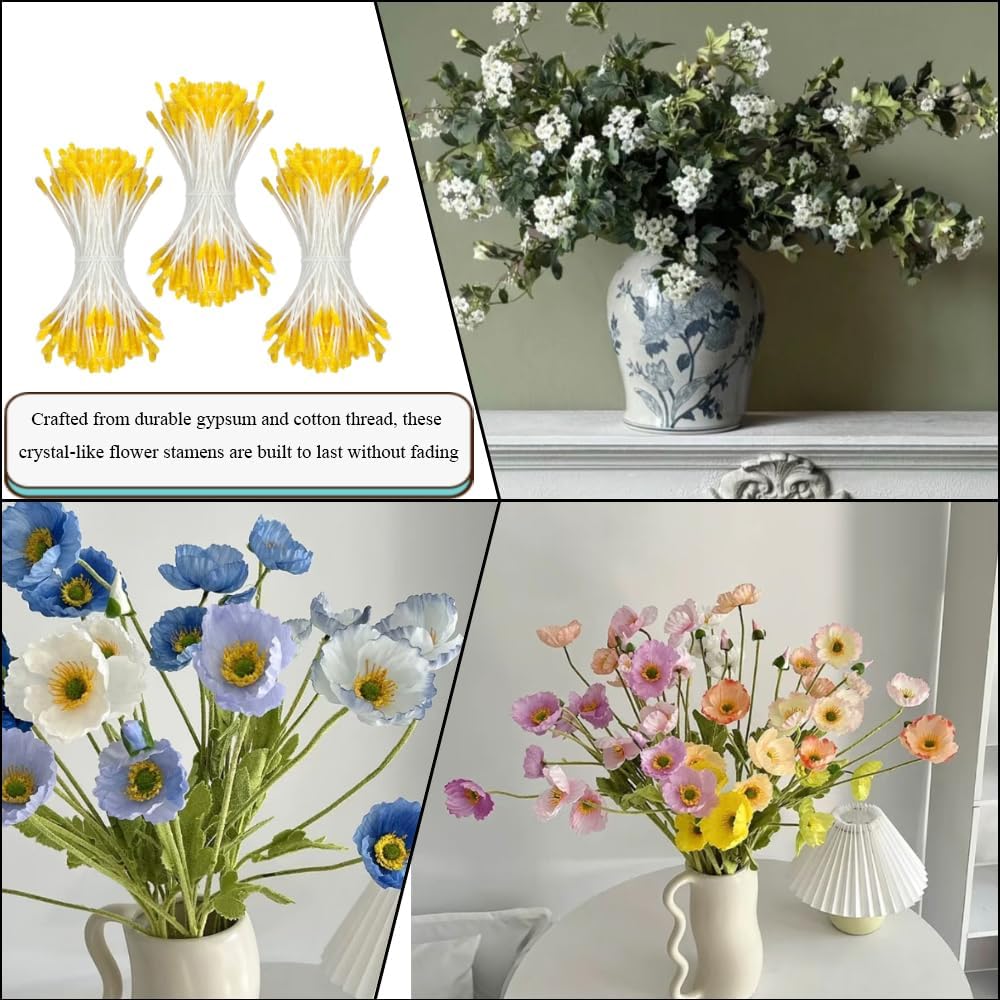 HAHIYO 700Pcs 2mm Yellow Double-Head Flower Stamen with Crystal-Like Flower Head for Handmade Floral Art Scrapbook Decoration Artificial Floral Pistils Pollen Stamens Wedding DIY Stamens