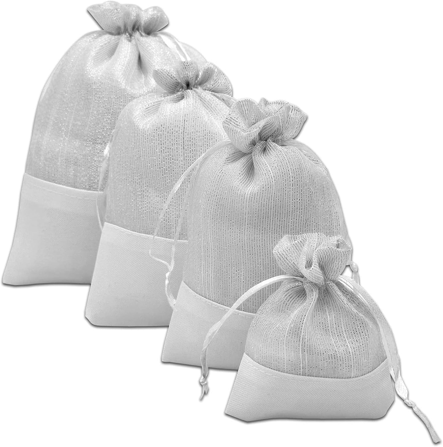 TheDisplayGuys For Your Modern Living 24-Pack Linen & White Organza Gift Bags with Drawstrings (Small 4 x 6) - Party Favors, Samples, Treats Mesh Pouches