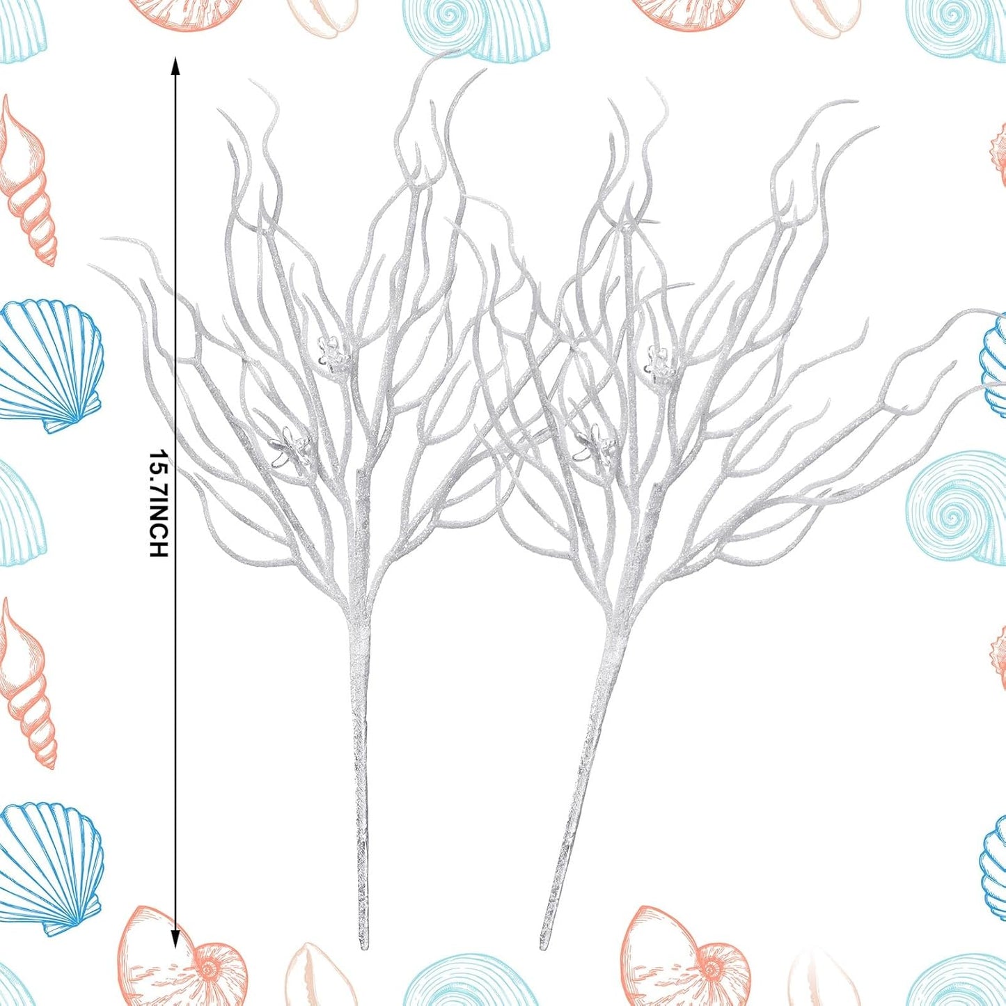 8 Pcs White Coastal Ornaments for Christmas Tree 15.7inch Glitter Coral Beach Ocean Spray Pick Branch Christmas Tree Topper Decorations Filler Twigs for Xmas Vase Wreaths Gift