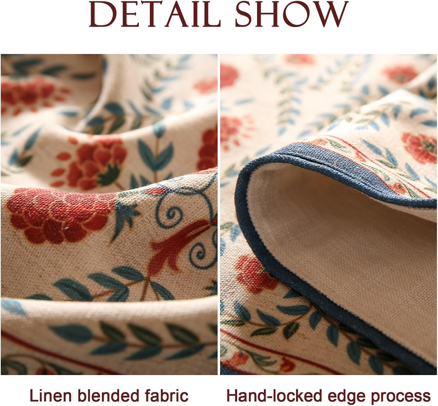 patdrea Designer Vintage Bright Farmhouse Linen Table Runner 87 Inch Long, Maroon Floral Pattern Table Mat, Decoration for Kitchen Dining Table Coffee Table Cabinet Banquet Christmas ,12"*87"