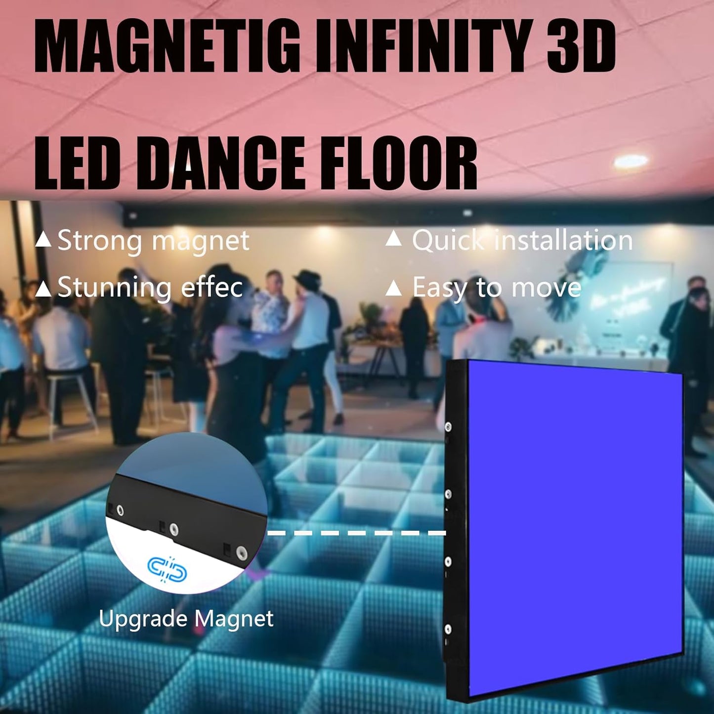 Dance Floor Stage Lights Tempered Glass Infinity Mirror Panel 3D Effect Led Dance Floor for Wedding Party Customizable (RGB-Magnetic, 100PCS(16.4FTX16.4FT))