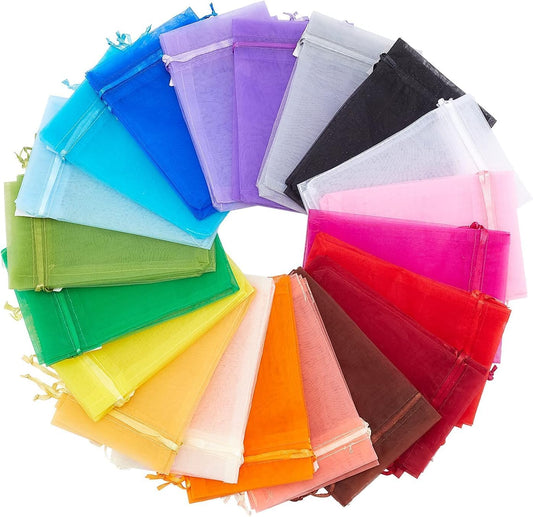 TheDisplayGuys 100-Pack MD 4" x 6" Sheer Organza Gift Bags w. Drawstring - Mixed Color Assortment - for Jewelry, Candy, Treats, Wedding Favors Mesh Pouches