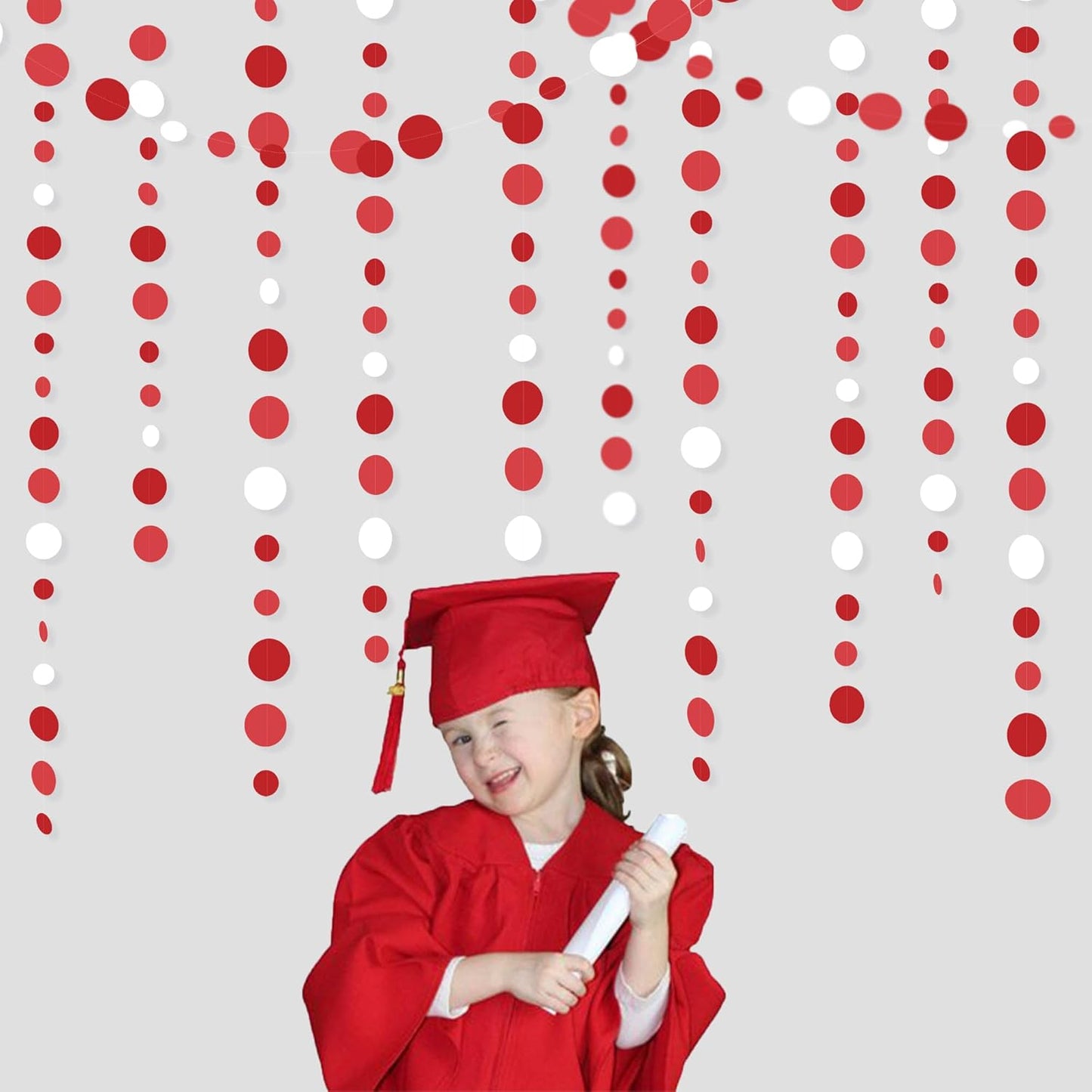 46 Ft Red Party Decorations Polka Dots Garlands Red and White Hanging Paper Circle Dots Streamer for Valentines Anniversary Birthday Graduation Wedding Christmas Holiday Bridal Shower Party Supplies