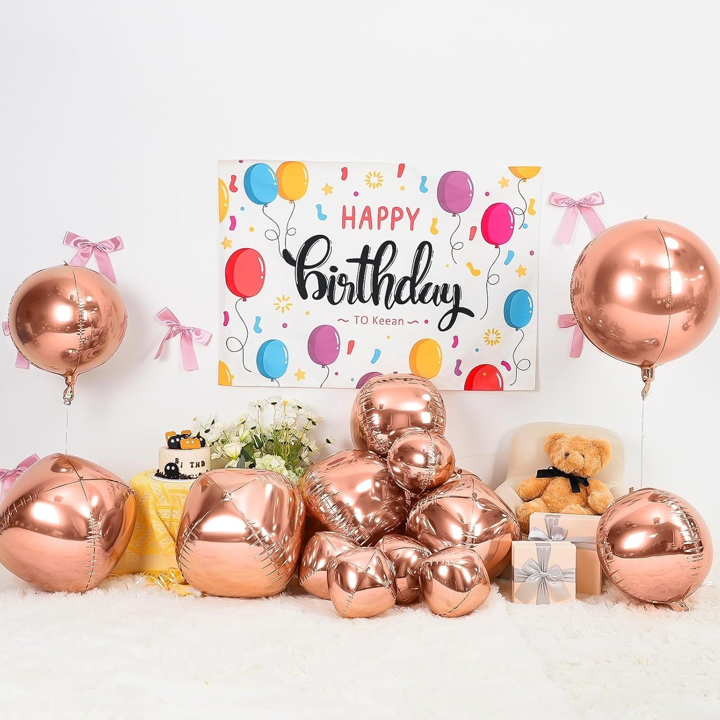 12Pcs Rose Gold Round Foil Balloons, 22" 15" 10" 4D Helium Ball Balloon, Metallic Rose Foil Balloon for Birthday Graduation Wedding Anniversary Bachelorette Disco Prom Party Decorations