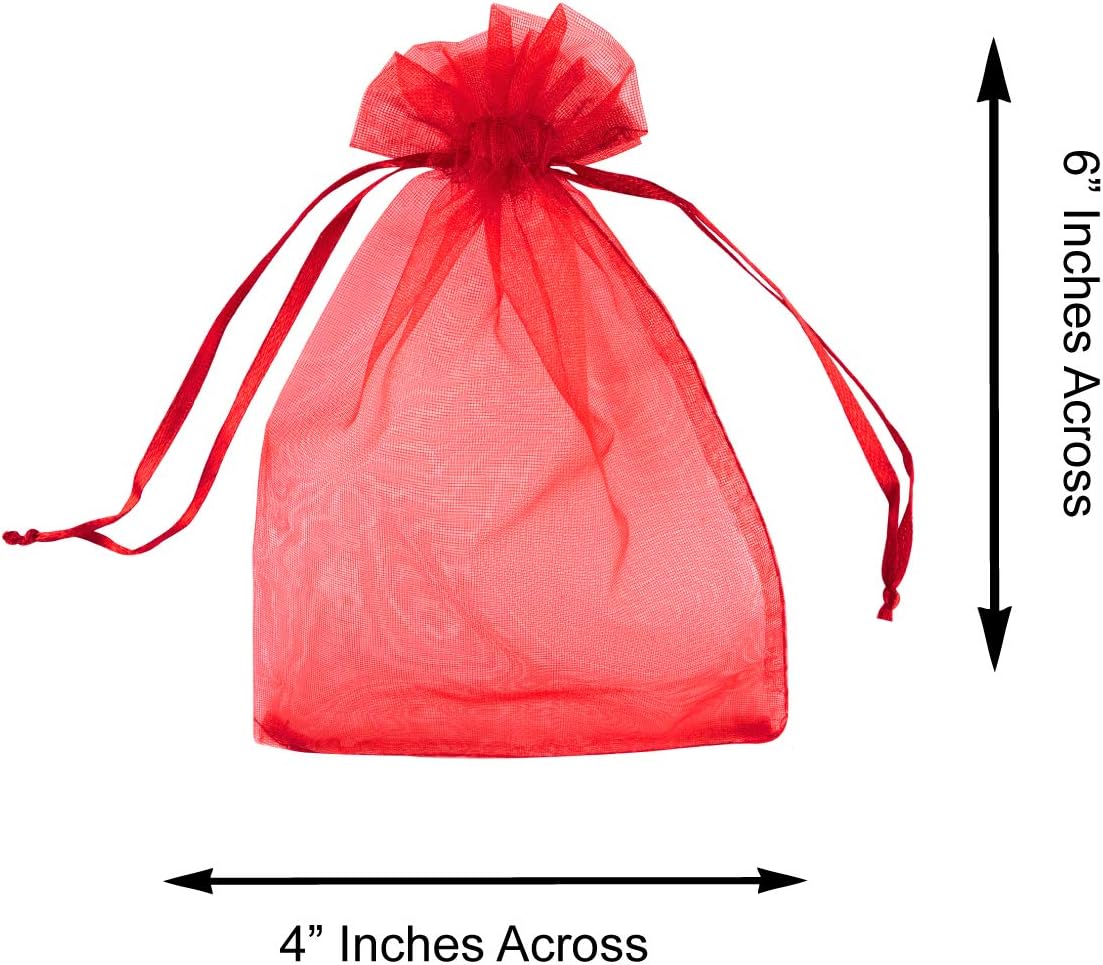 Super Z Outlet 100 Pack 4x6 Inch Mini Sheer Drawstring Organza Transparent Bags Jewelry Sack Pouches for Wedding, Party Decorations, Arts & Crafts Gifts (Red)