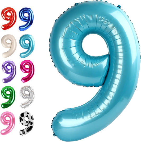 40 Inch Big Pearl Blue 9 Balloon Number, Jumbo Giant Happy 9th 19 29 39 49 99 Birthday Party Decorations, Large Nine Mylar Foil Anniversary Birthday Party Engagement Decorations