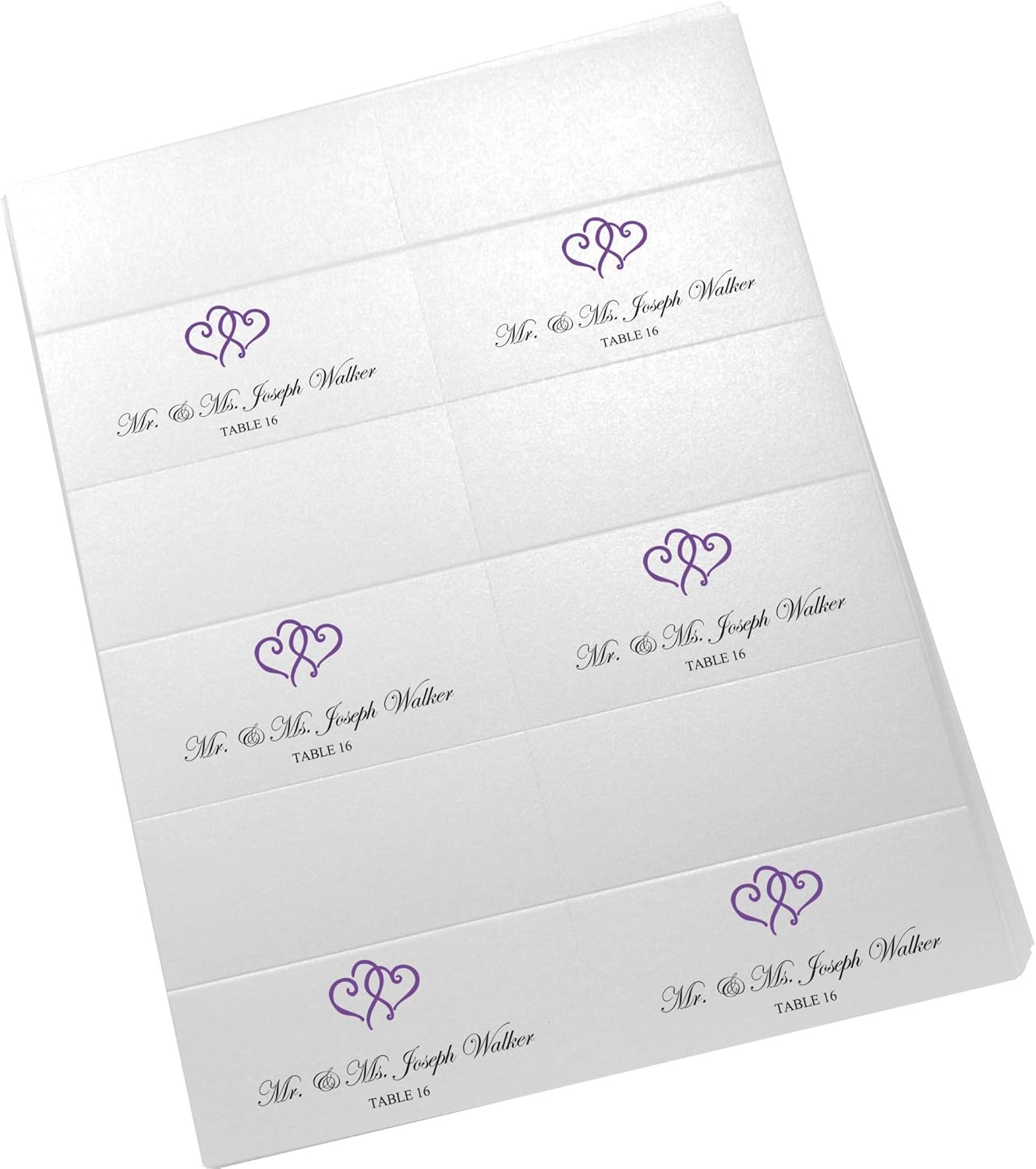 Linked Hearts Printable Place Cards, Purple (Choose Color), Set of 150 (25 Sheets), Laser & Inkjet Printers - Wedding, Party, Dinner, and Special Events - Made in the USA