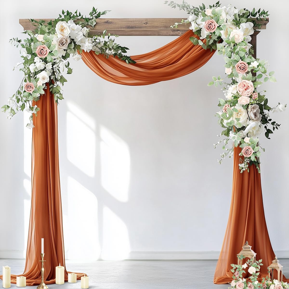 Socomi Wedding Arch Draping Fabric 1 Panel 29" x 19Ft Terracotta Sheer Chiffon Curtain Drapes 6 Yards for Wedding Ceremony Birthday Party Decoration