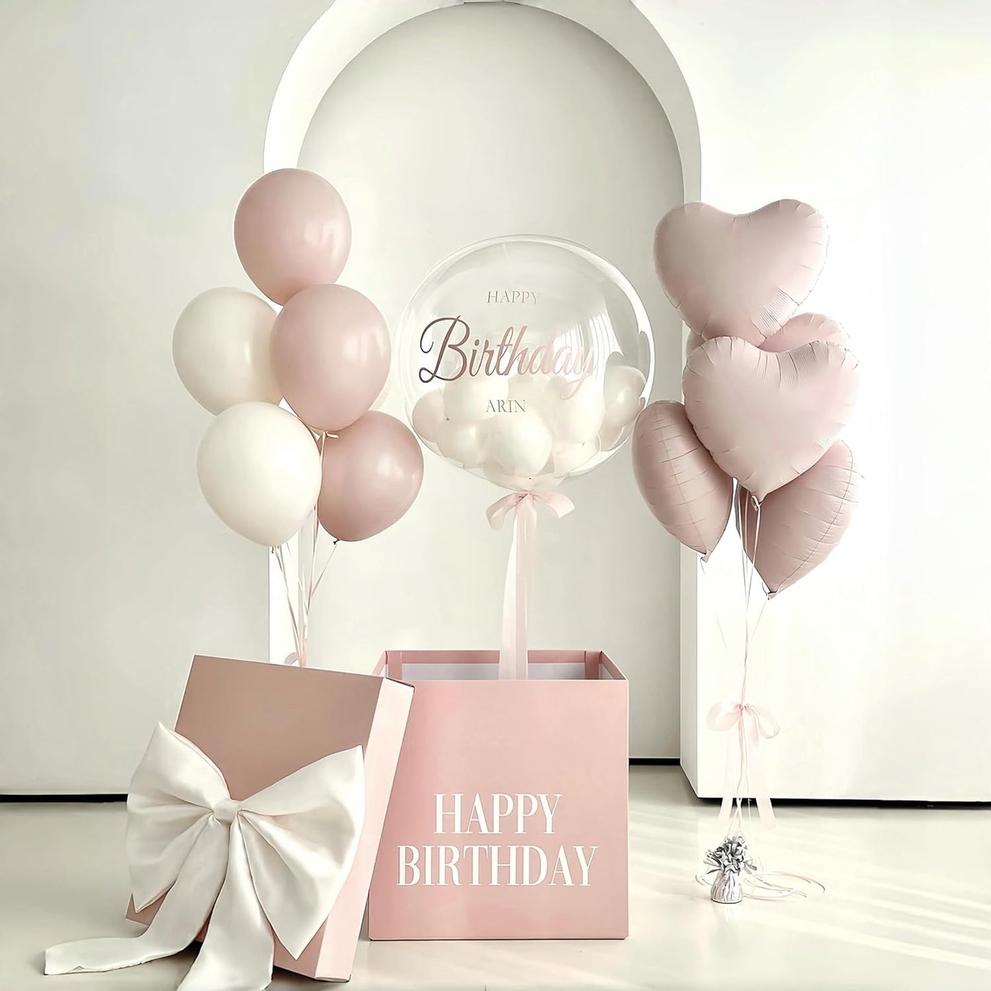 Pastel Pink and White Balloons Heart Shape Balloons, Light Baby Dusty Pink White Coquette Party Decorations with 18 inch Clear Heart Mylar Balloon for Princess Girl Just Want to Be One Birthday Decor