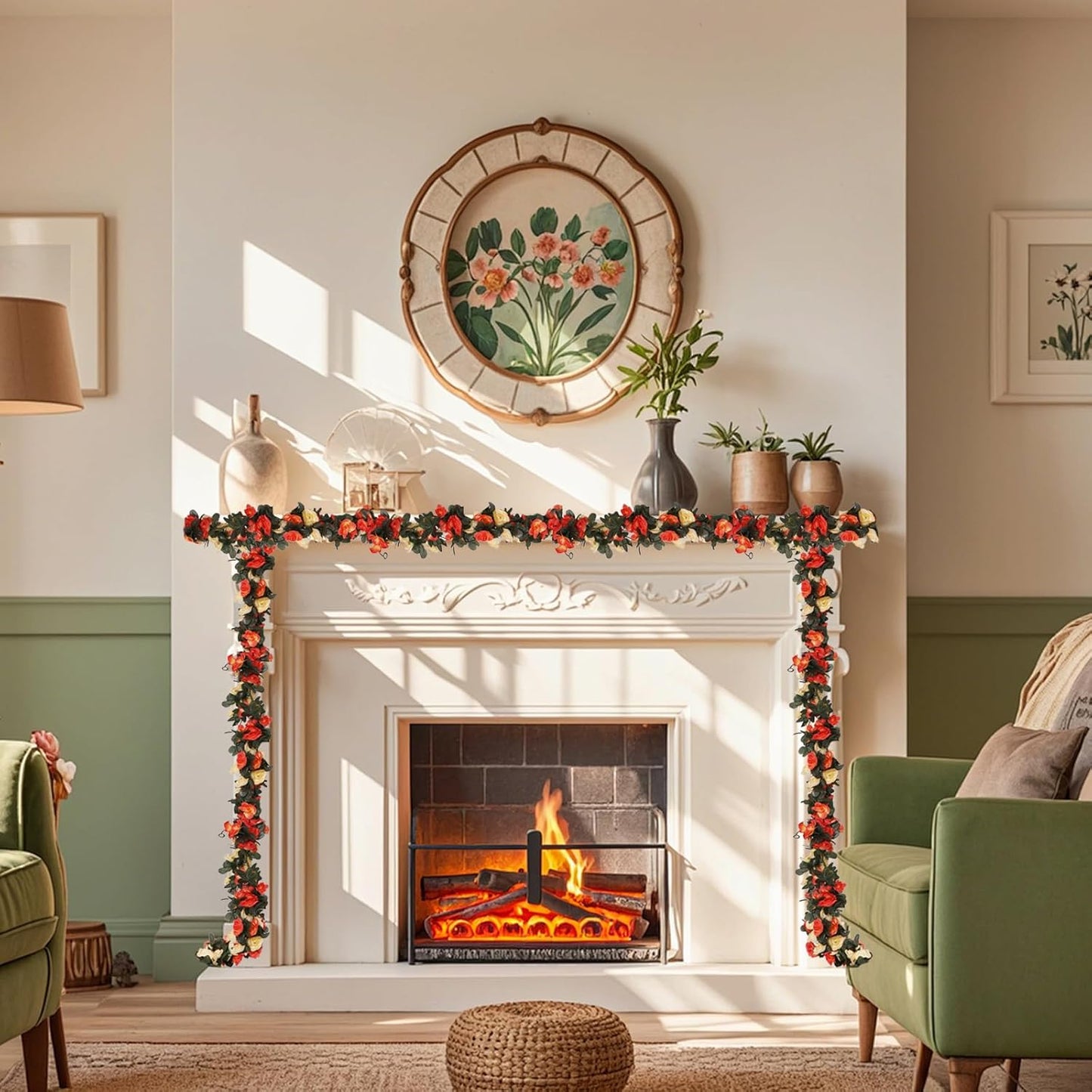 5 Pcs 41FT Flower Garland, Artificial Rose Garland Flowers Plants Fake Flower Hanging Rose Ivy, Birthday Party Valentine's Day Wedding Wall Arch Decor（Orange）