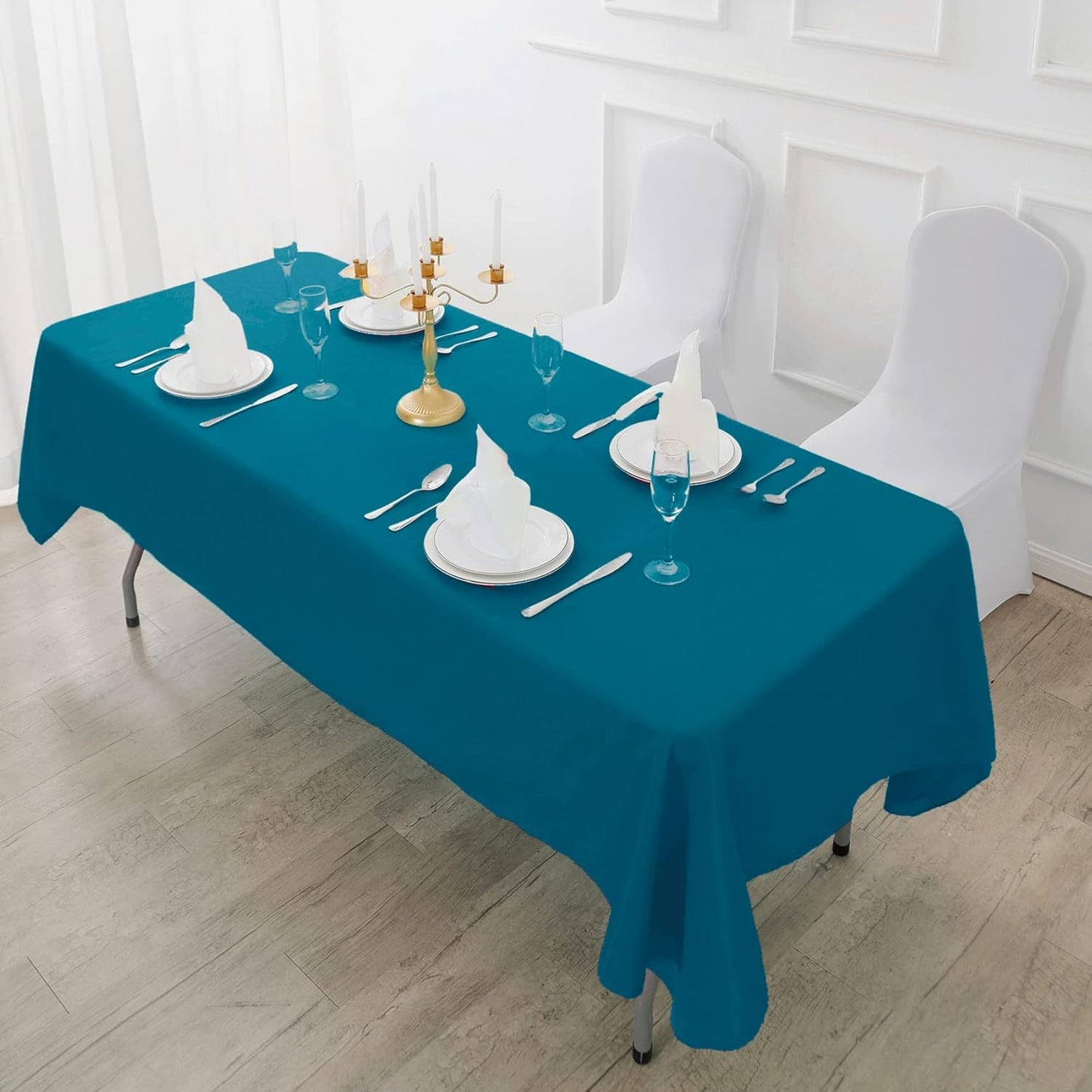 Fokitut 2 Pack Waterproof Rectangle Tablecloth, 90x132 Inch,Stain Resistant and Wrinkle Polyester Table Cloth, Fabric Table Cover for Kitchen Dining, Wedding, Party, Holiday Dinner-Caribbean Blue