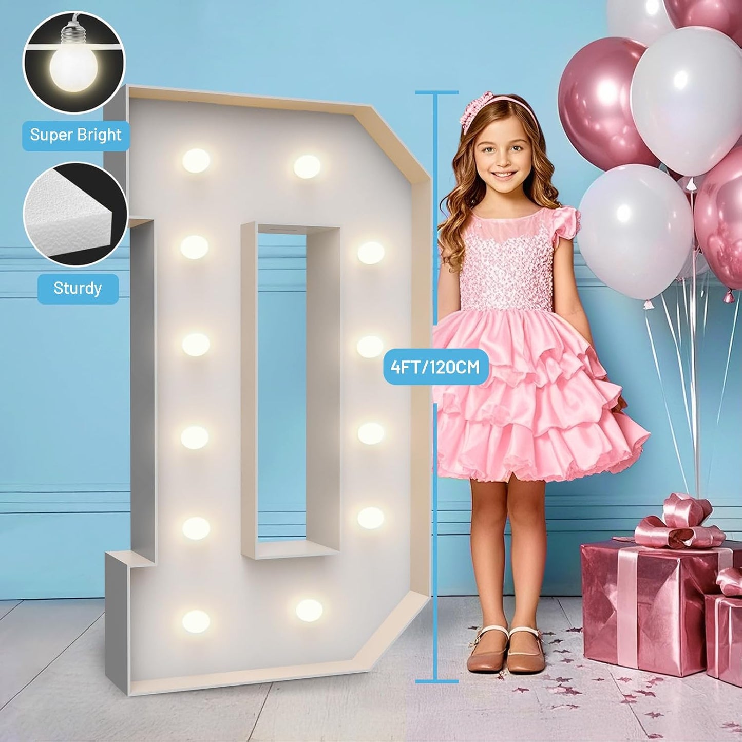 4FT Marquee Light Up Letters D,Party Decoration Large Marquee Light Up Letters with Weighted Water Bag,Pre-cut Foam Board Set Can Be Used for Birthdays,Weddings,Baby Anniversaries