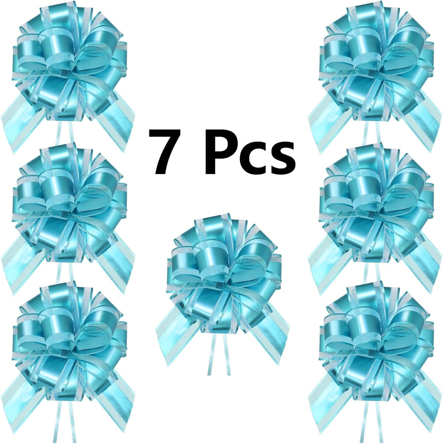 7 Pieces Large Pull Bows, 6 inche, Big Bow for Gift Wrapping, Christmas Party Birthday Gift, Wedding Baskets,Valentine's Day Gift Decorations, Flower Decoration (Light Blue)
