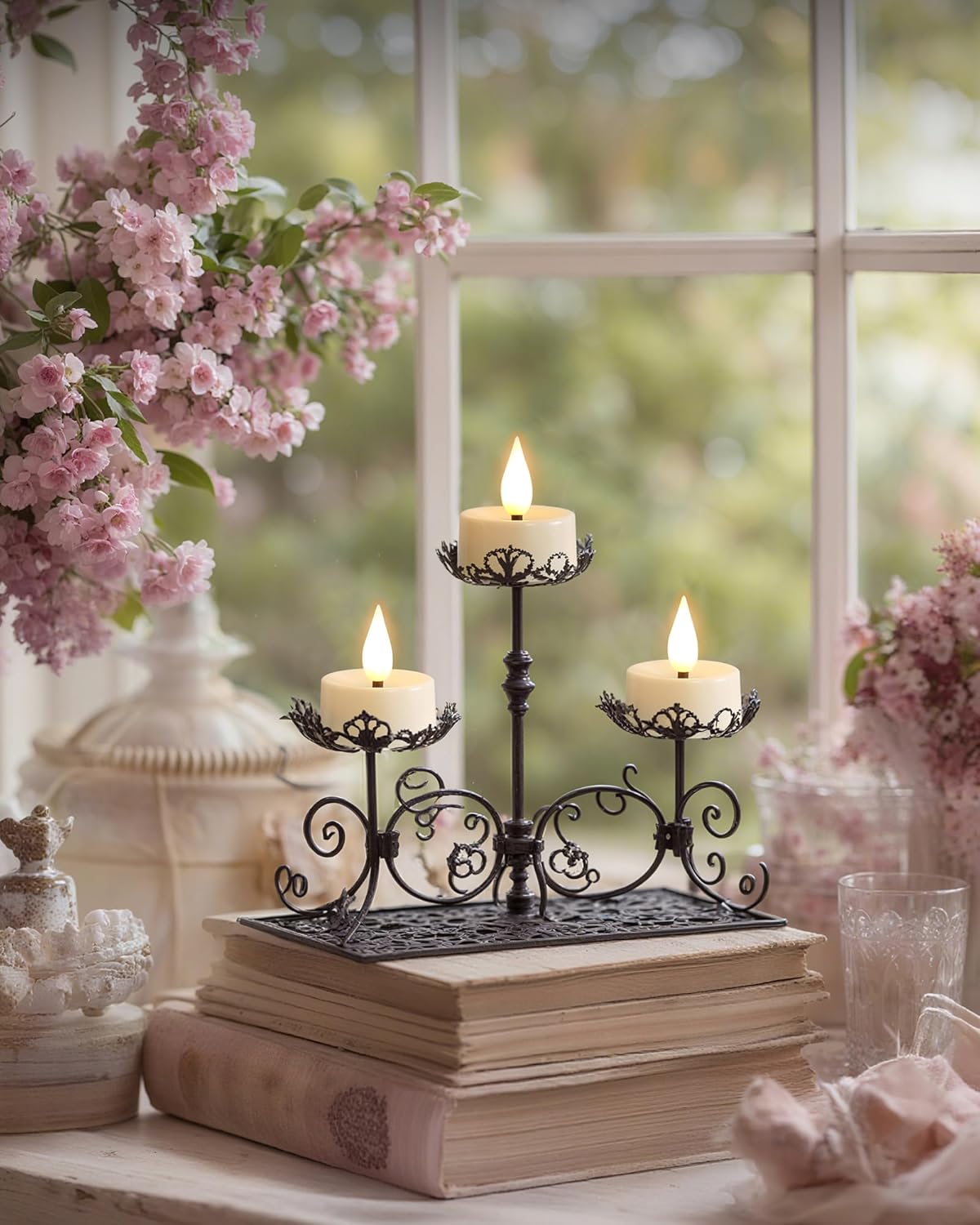 Amagic Flameless Timer Remote Tealights Candles, 3D Black Wick Flickering Tea Lights, 400+Hour White Votive Candles Battery Operated, Set of 24 for Wedding Table Decor, Halloween, Christmas, Holiday