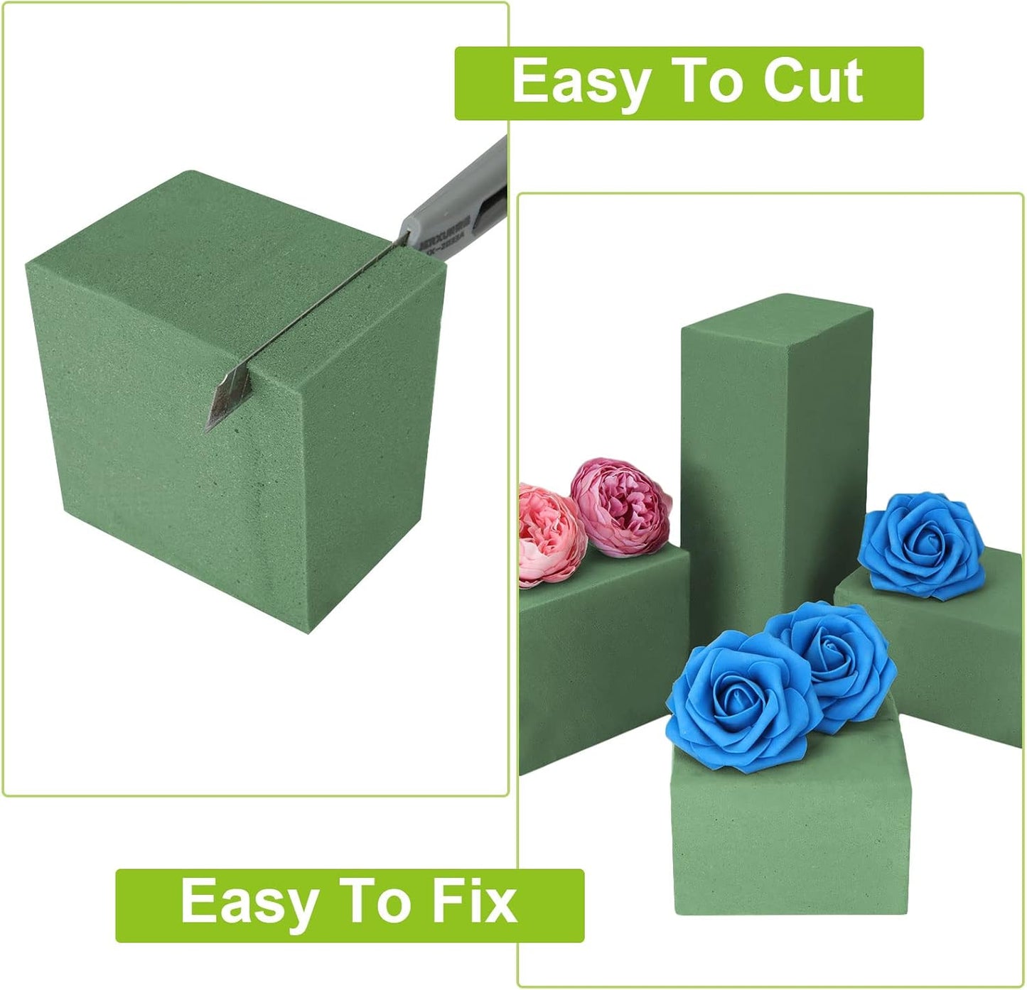 Acrux7 8 Pack Floral Foam Blocks 9x4.3x3 Inch Florist Foam Bricks for Fresh and Artificial Flowers Dry and Wet Foam Bricks Flower Arrangement Supplies for Wedding, Garden, Home, Office (Green)