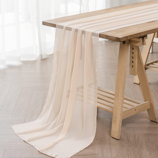 6Pack 9ft Chiffon Table Runner 14x108 Inch Sheer Romantic Table Runner for Wedding Birthday Party Bridal Shower Outdoor Decoration-Peach