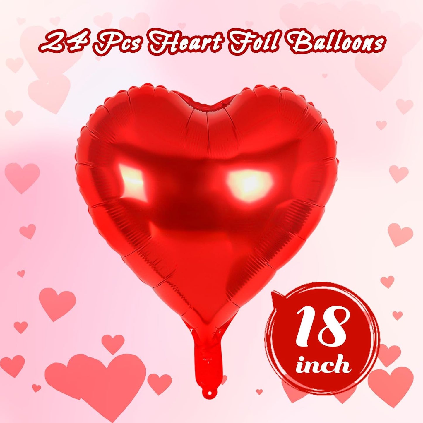 24 Pcs Red Heart Balloons,18 inch Heart Shape Foil Balloons Love Balloon Valentine Balloon for Birthday Party Wedding Engagement Party Baby Shower Valentine Day Decorations (Red)