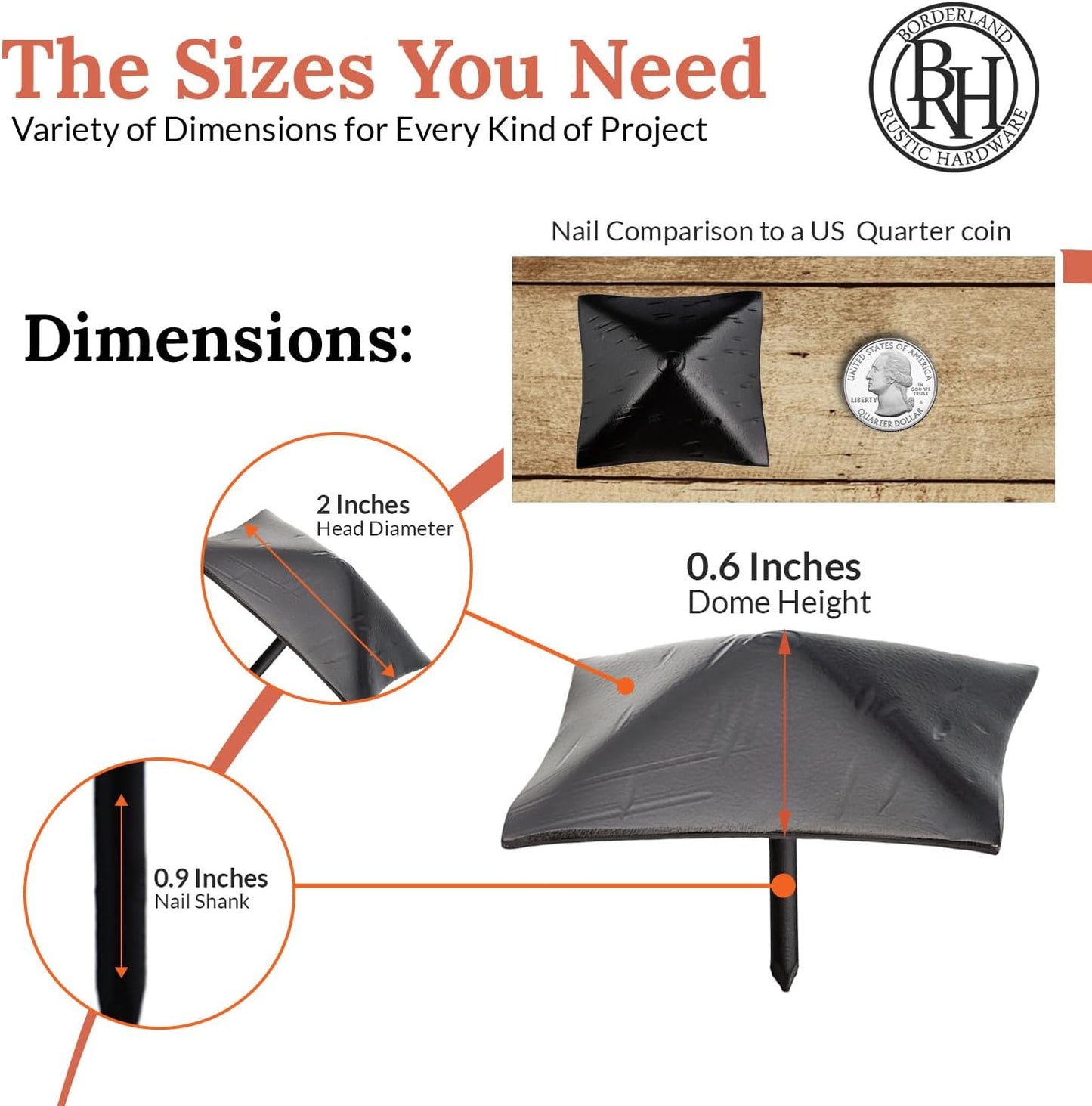 10 Pack 2" Square Head Iron Clavos Decorative Nails – Black – Handmade Rustic Square Fasteners for Farmhouse Shutters, Faux Wood Beams, Barn Doors, Shutters, and Gates – Ornamental Wood Accent