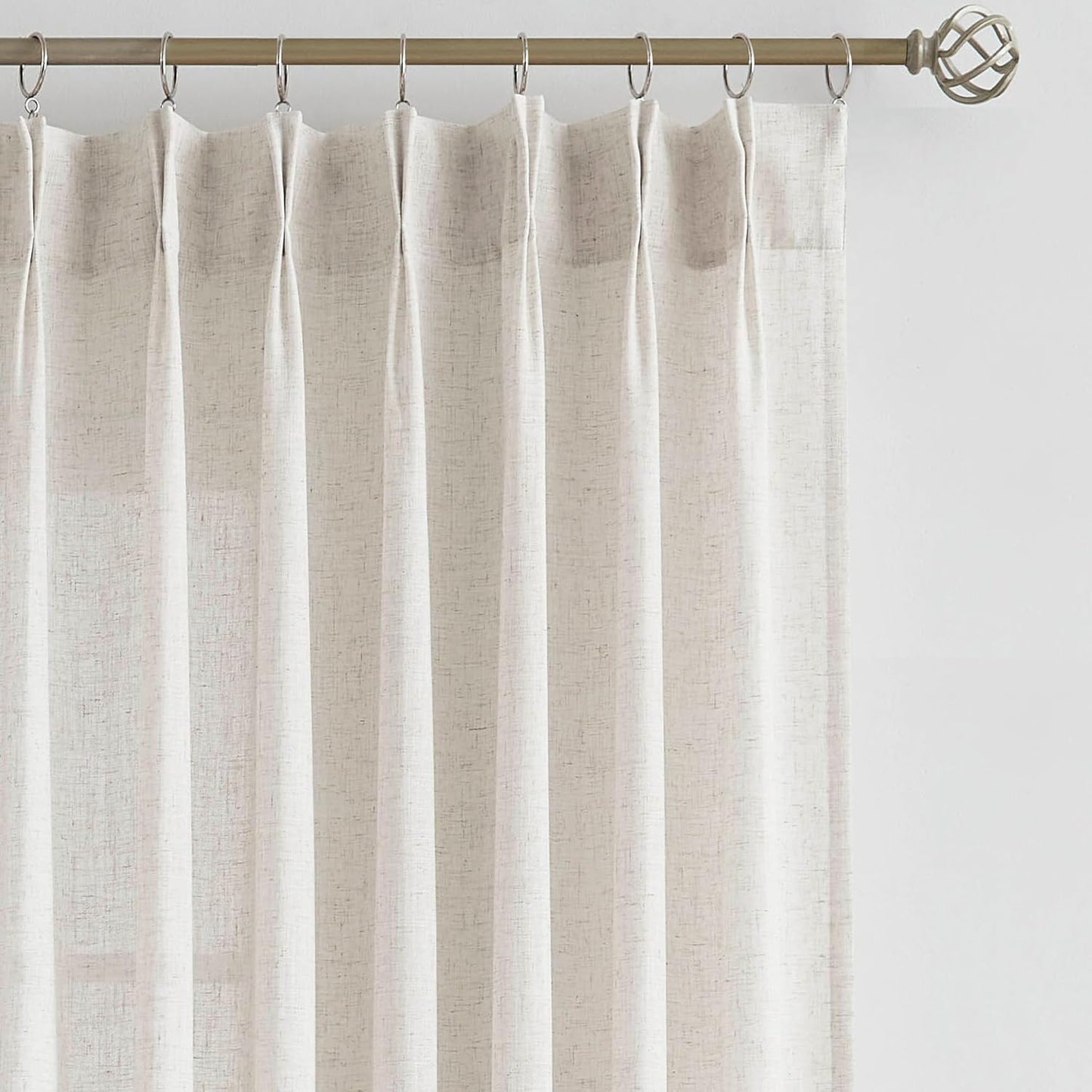 Vision Home Natural Pinch Pleated Semi Sheer Curtains Textured Linen Blended Light Filtering Window Curtains for Living Room Bedroom Pinch Pleat Drapes with Hooks 2 Panels 42" Wx63 L