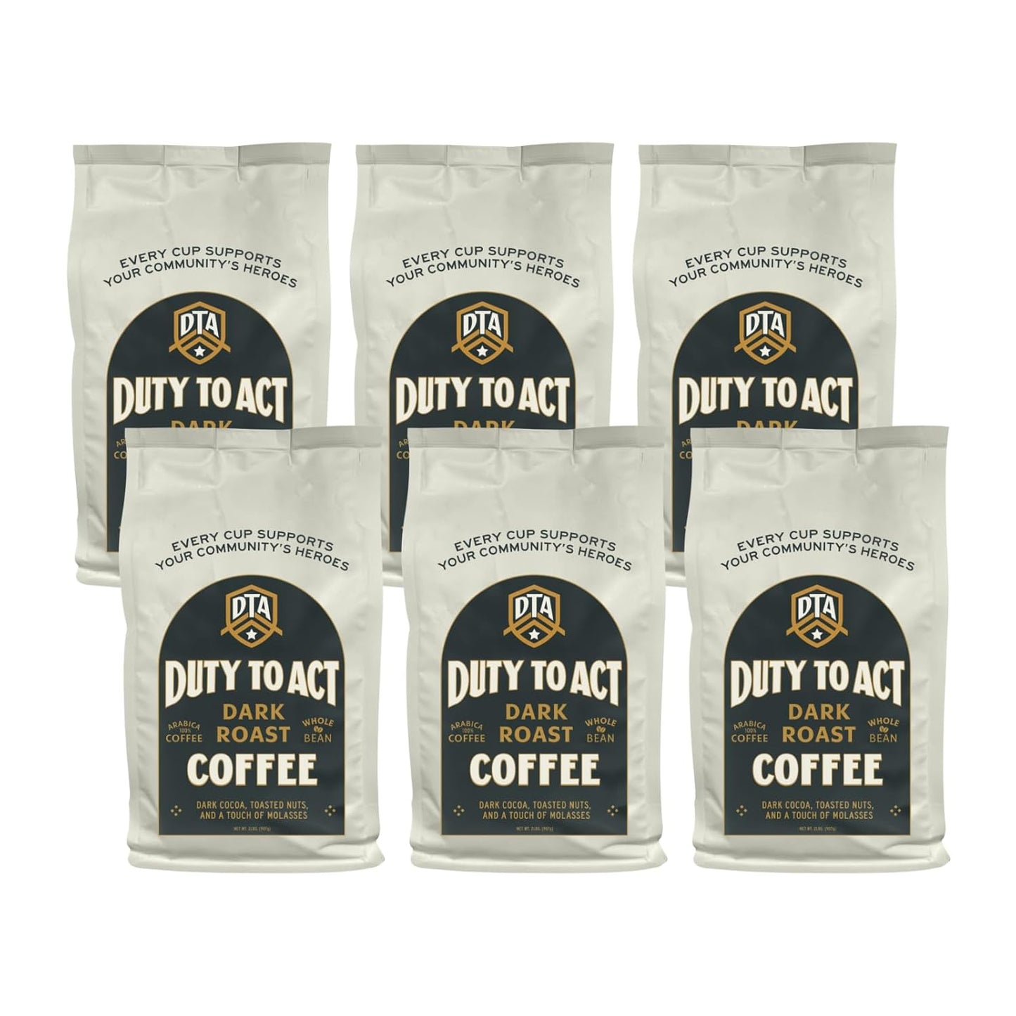 Duty to Act Dark Roast Whole Coffee Beans, 2 lbs (Pack of 6)