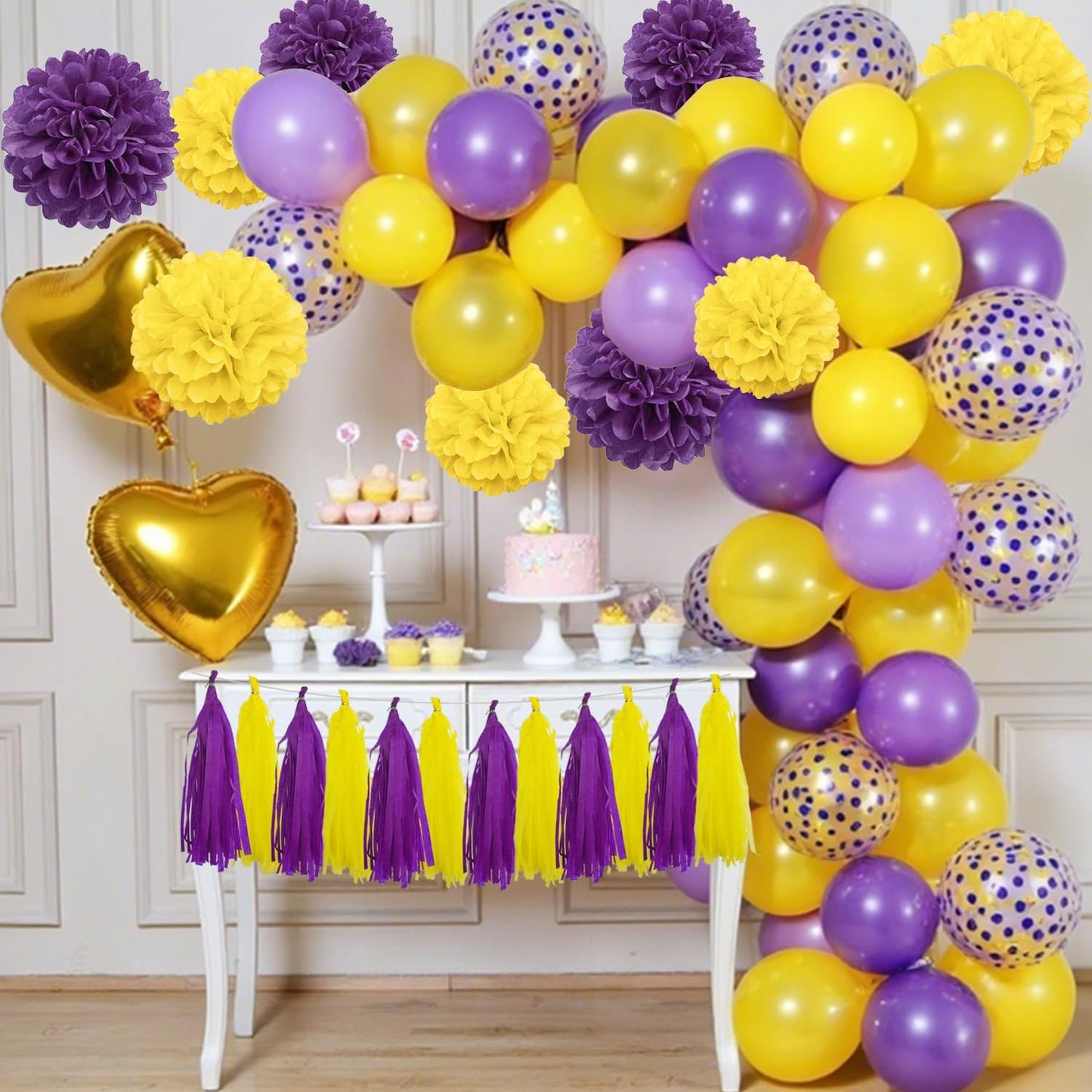 GAKA Purple and Yellow Tissue Paper Tassel,Paper Tassel Garland Banner for Graduation Party Decor Supplies,20 PC