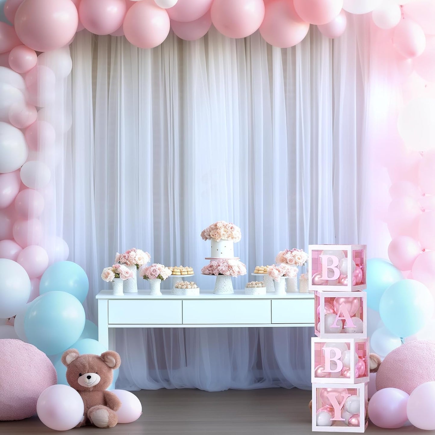 6 Panels White Sheer Tulle Backdrop Curtains for Parties Wedding 30ft x 8ft White Curtain Backdrop for Birthday Party Baby Shower Photos Background Drape(5ft x 8ft, 6 Panels)