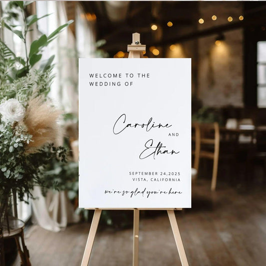 Welcome Wedding Signs, Minimalist Glad You're Here Wedding Sign Decorations Signage 12" X 18" (Small), 27" (Medium), 36" (Large), Plastic, Modern, Pole Mount, Weather