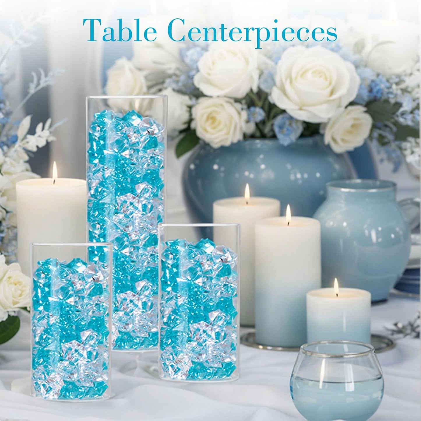 DomeStar 150PCS Fake Ice, Vase Filler Mixed Blue Fake Ice Rocks, Acrylic Crystals for Crafts Table Scatter Wedding Party Aquarium Tank Decorations