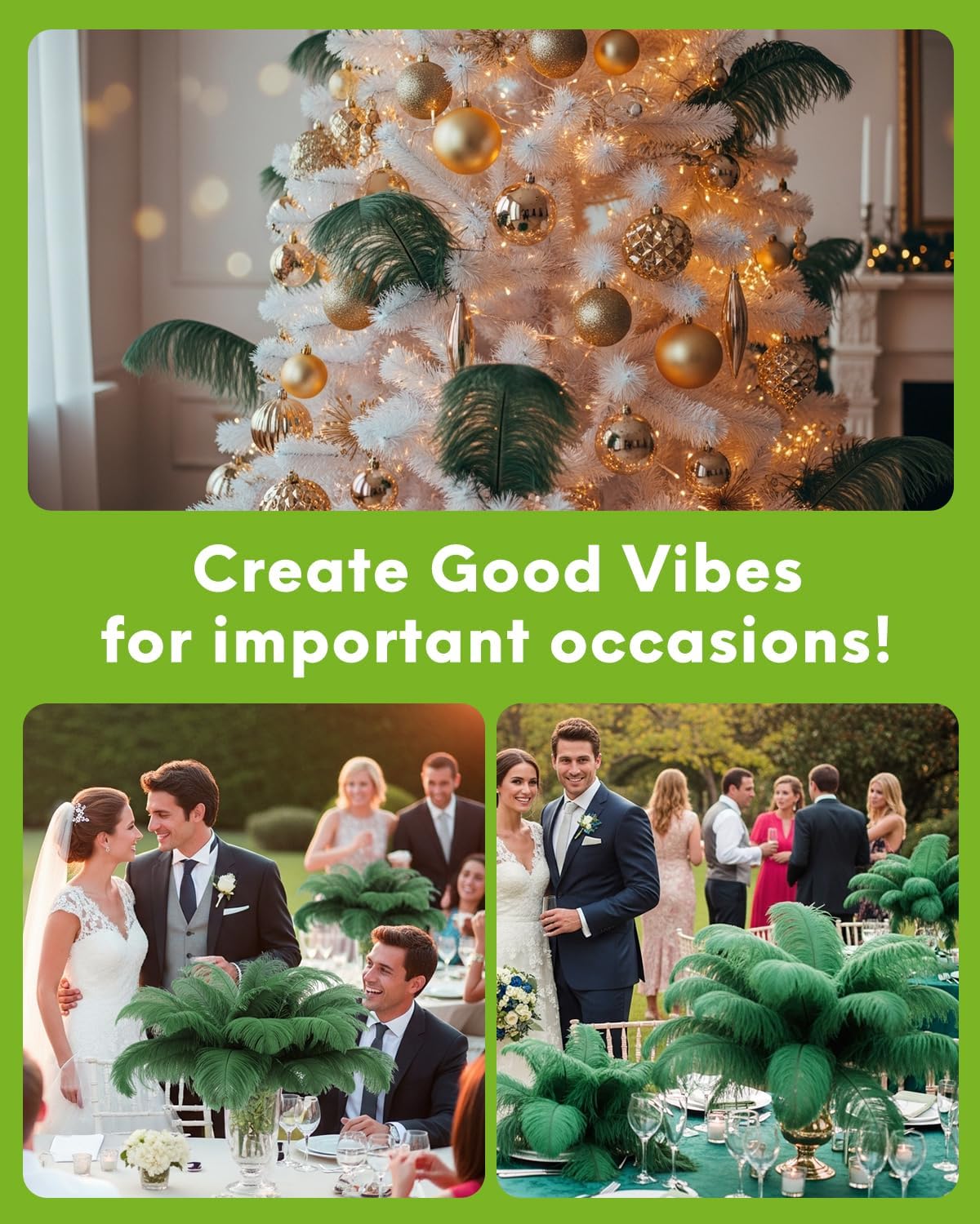 NEWONG 30pcs Dark Green Ostrich Feathers Natural Bulk 11-14inch(28-35cm) Vase Craft Wedding Home Party Centerpieces Christmas Day Decoration