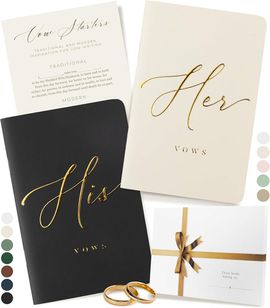 ARTESORI Premium Wedding Vow Book for Her & Him, Soft Touch, Gold Foil, 28 Lined Pages, Wedding Vow Books His and Hers, Wedding Essentials, Wedding Registry Ideas, His and Hers Gifts [Ivory & Black]