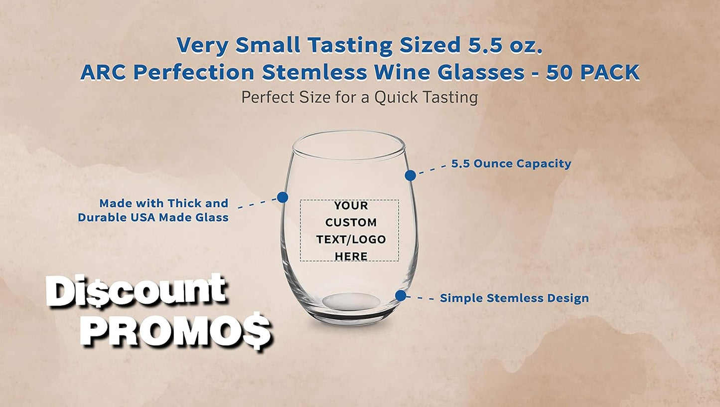 Custom Stemless Wine Glasses by ARC 5.5 oz. Set of 50, Personalized Bulk Pack - Perfect for Hotel, Bar, Restaurant or Lounge - Black