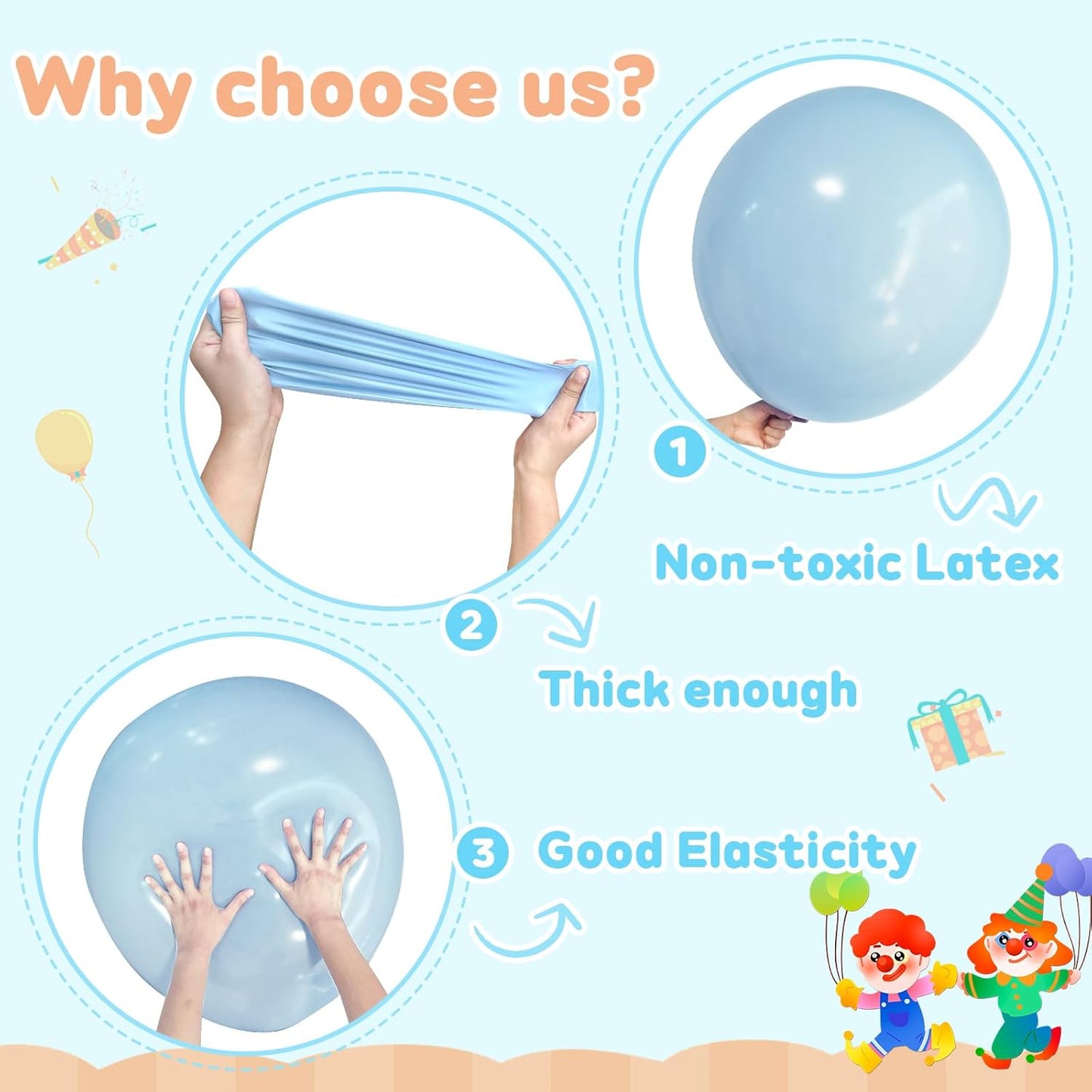 Giant Balloons 36 inch, 4pcs Jumbo Large Latex Pastel Blue Balloons for Birthday Baby Shower Party Decorations.