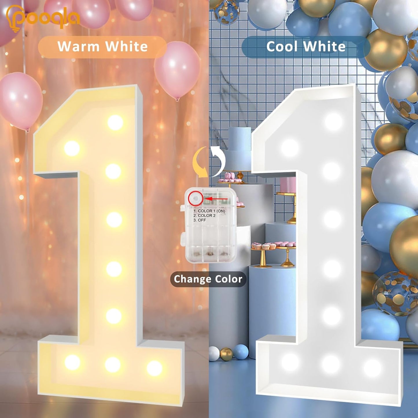 Pooqla 4 FT Light Up Marquee Numbers, Cool White and Warm White LED Large Lighted Marquee Numbers, Giant Mosaic Light Up Numbers for Balloons 6th 16th 60th Birthday Party Decoration, LED Number 6