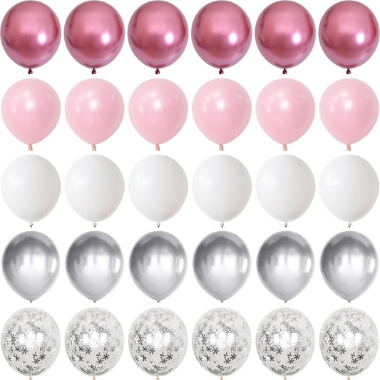 Winter Wonderland Balloons, 60PCS Pink White Snowflakes for Ice Wonderland Christmas Baby Shower Princess Theme Birthday Party Decorations Supplies