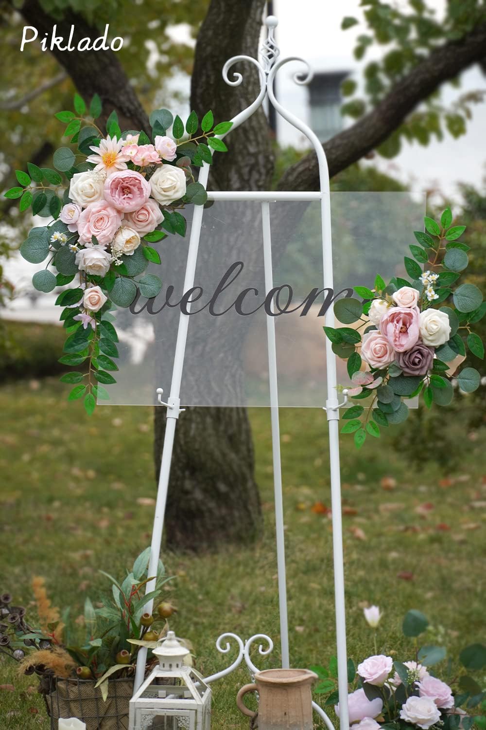 Faux Flower Swag Set of 2 for Wedding Welcome Signs Floral Swag Wedding Reception Ceremony Signs Decor (Pink)