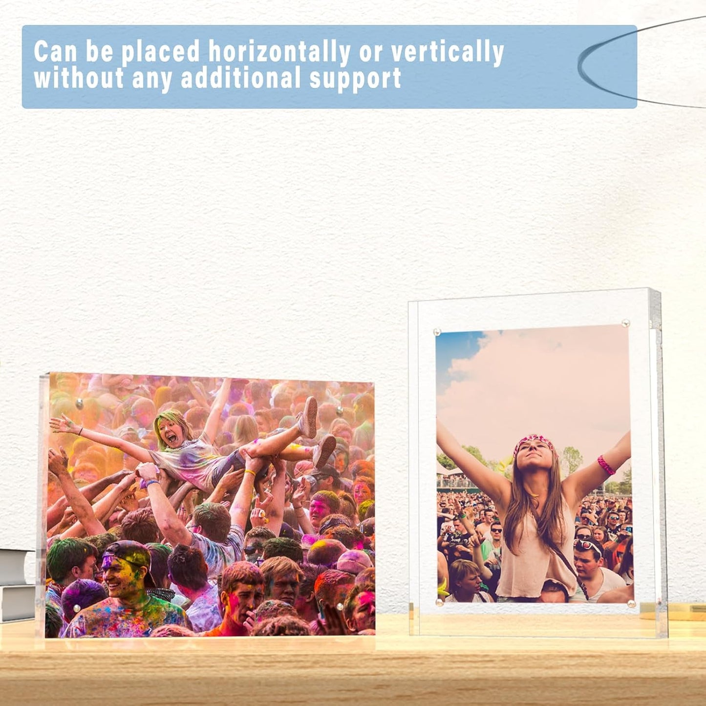 HELPLEX 5 Pack 8x10 Acrylic Picture Frames, 20mm Thicker Frameless Clear Frame, Double Sided Magnetic Frame, Free Standing Desktop Display Stand, UV Protection, Modern Style, 8x10 Size