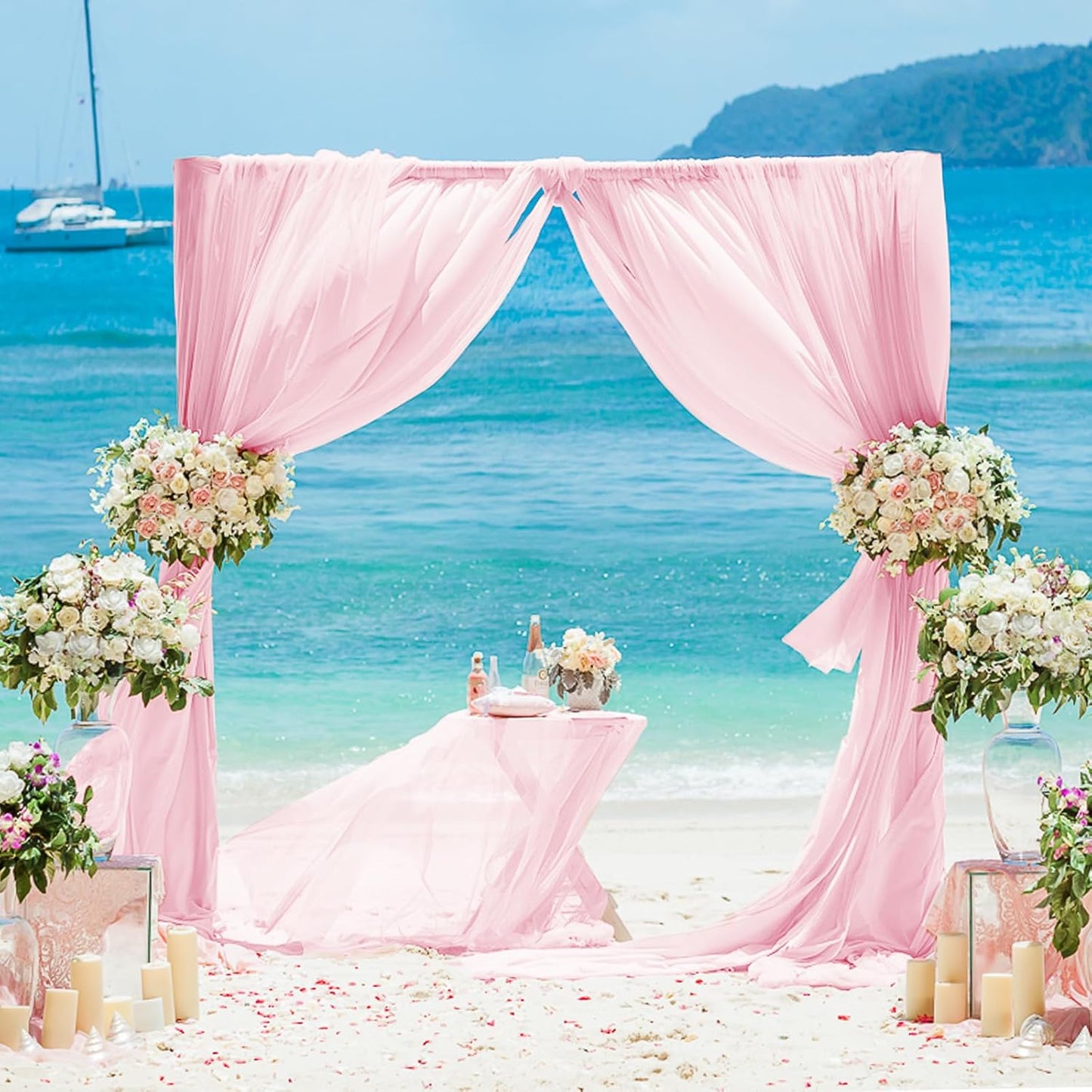 VOK Pink Wedding Arch Draping Fabric Chiffon Fabric, 29in x 18Ft 2 Panels Sheer Chiffon Outdoor Curtain for Wedding Ceremony Birthday Party Decoration (Light Pink,2 Panel)