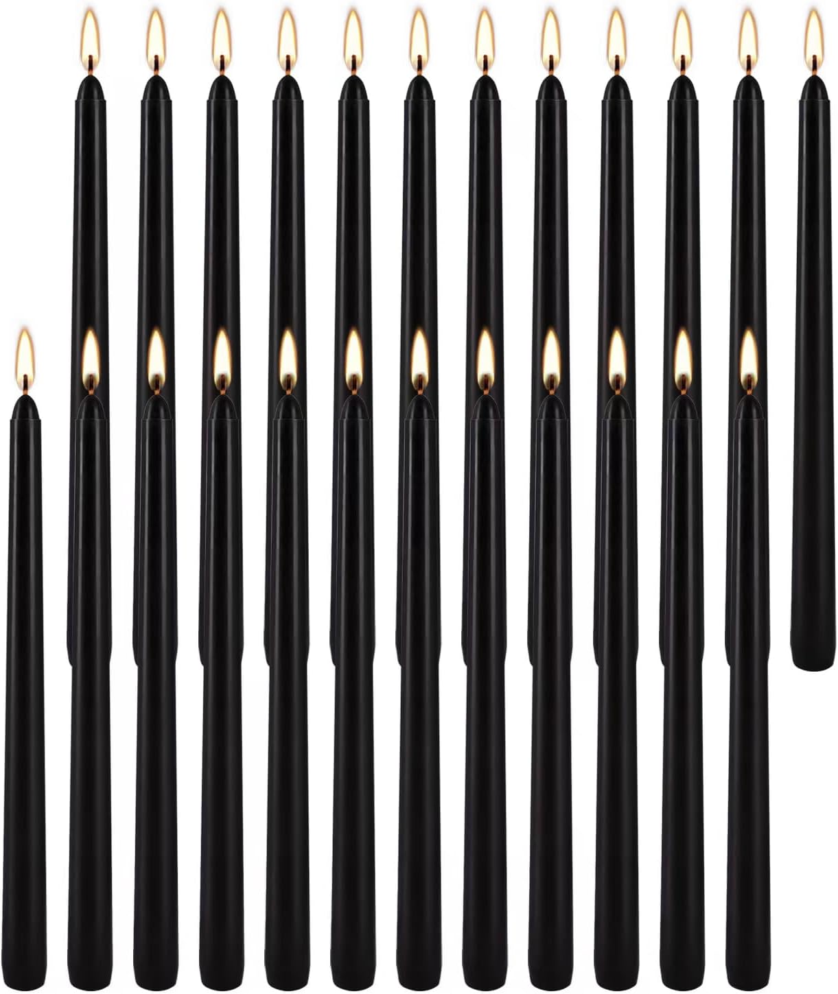 24 Pack Black Taper Candles, 7-8 Hours Burn Time, Unscented, Smokeless and Dripless, 0.75 x 10 Inch Dinner Candle Set for Halloween, Household, Wedding, Party and Home Décor Candlesticks