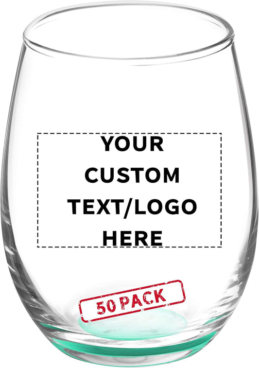 Custom Stemless Wine Glasses by ARC 5.5 oz. Set of 50, Personalized Bulk Pack - Perfect for Hotel, Bar, Restaurant or Lounge - Green