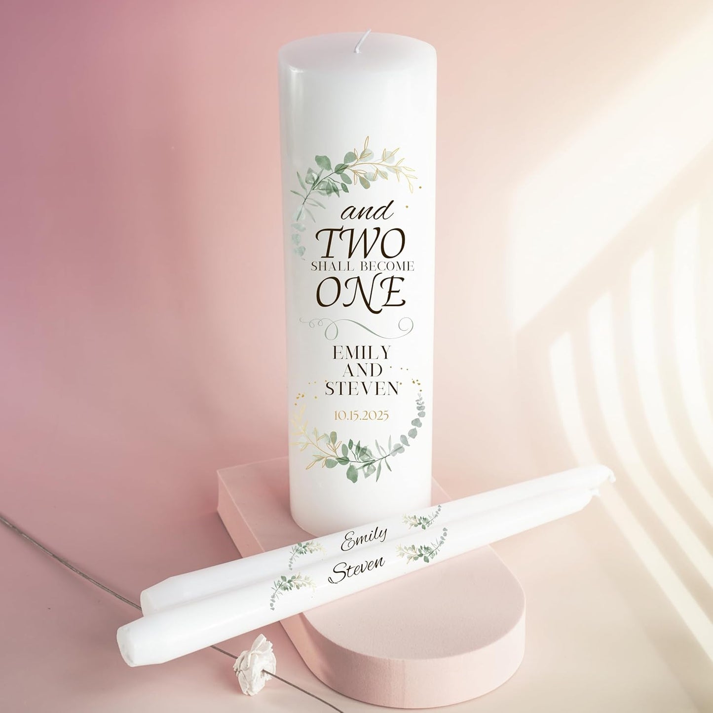 Unity Candles for Wedding, Modern Unity Set, Custom and Personalized Pillar and Taper Candles with Quote, Unscented White Premium Wax, Religious and Wedding Ceremony, Special Events (Custom Date)