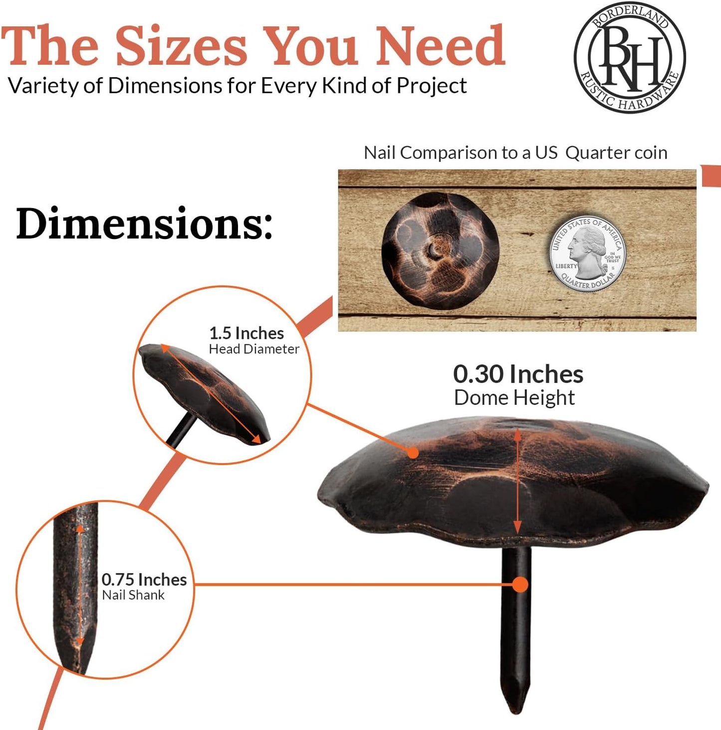 50 Pack 1.5" Round Head Iron Clavos Decorative Nails – Oil Rubbed Bronze – Handmade Rustic Round Fasteners for Farmhouse Shutters, Faux Wood, Barn Doors, Shutters, Gates – Ornamental Wood Accent