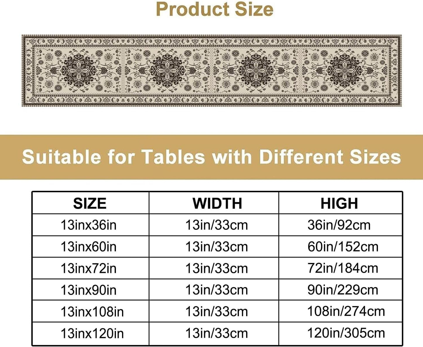 Boho Vintage Elegant Table Runner Farmhouse for Home Farmhouse Kitchen Table Dining Coffee Room Garden Party Wedding Decor 13x72in