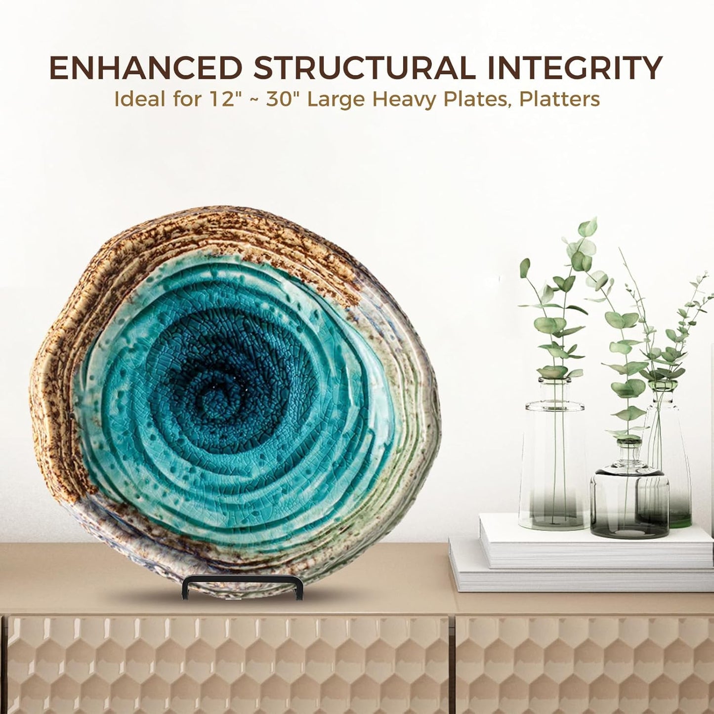 Large Plate Holder Display Stand - 10 inch Tall Plate Stands for Display - Metal Picture Frame Stand - Big Tabletop Easel Stand for Decorative Plates | Platter | Book | Plaque | Tile - 2 Pack - Black