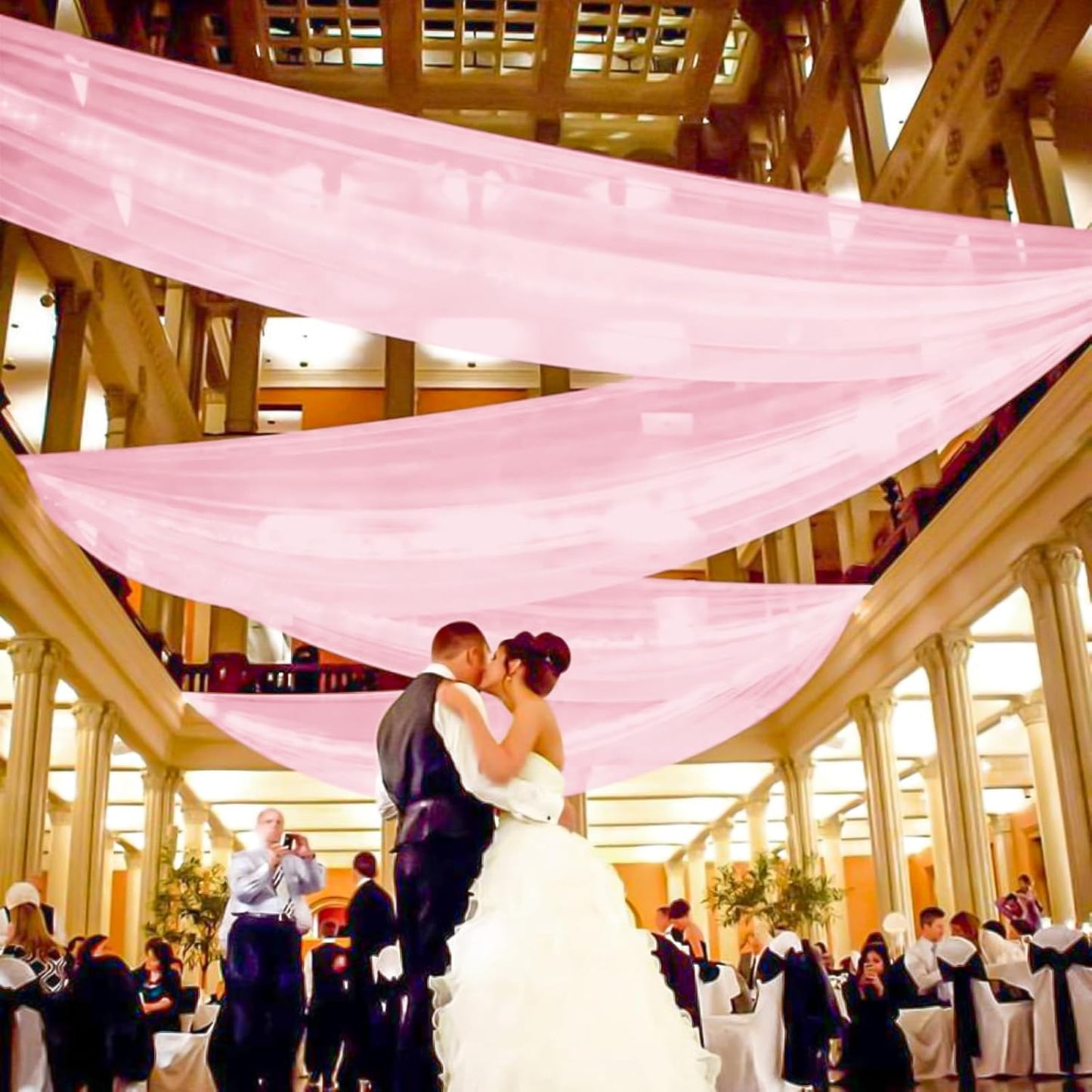 6 Panels Pink Ceiling Drapes for Wedding, 5ftx10ft Ceiling Drapes Cheesecloth Sheer Fabric Curtain Wedding Arch Draping Fabric Romantic Ceilings Decorations for Weddings Party Ceremony Stage