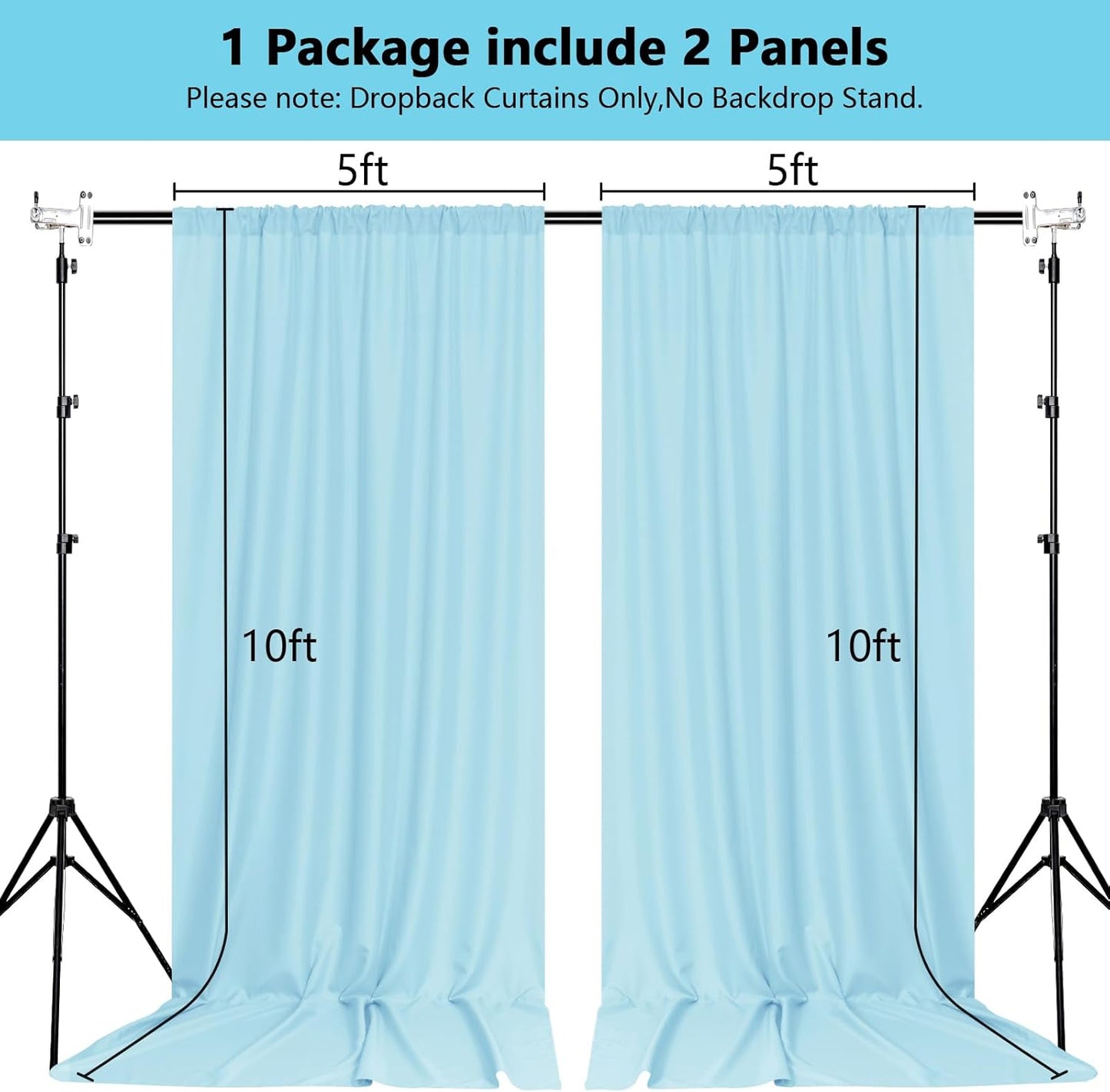 MEETSKY 10x 10 Baby Blue Backdrop Curtain for Baby Shower Parties Rod Pocket Light Blue Curtains Backdrop Drapes Fabric Decoration for Birthday Party Photography 5ft x 10ft,2 Panels